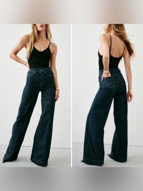 Spanx Wide Leg Pull On Jeans Women's M Raw Indigo 20547R SPANXshape EveryWear